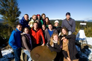 The Stray group at a lookout on the way from Abel Tasman to Cape Foulwind.